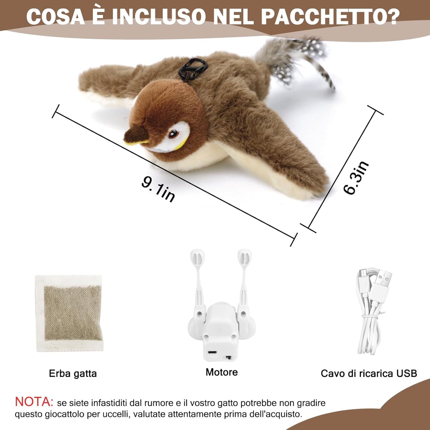 Uccellino realistico con suono e movimento per Gatti