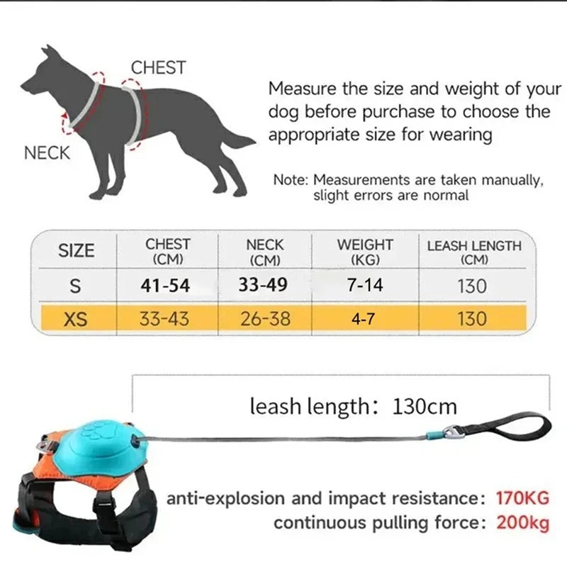 Pettorina anti-trazione 2 in 1 per cani con guinzaglio retrattile, funzione anti-impatto automatica, gilet traspirante regolabile per cani